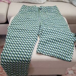 Maeve by Anthropologie Geometric Patterned Pants in Green and White
